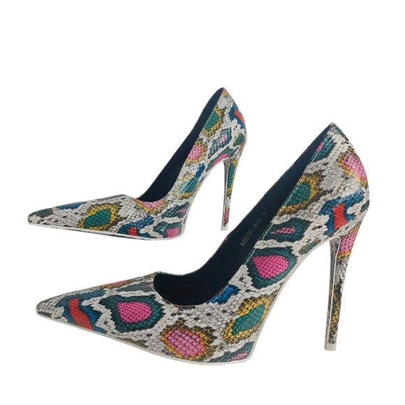 AZALEA WANG Stilettos Pumps Sz 8 Faux Snake Mob Wife Glam Pink White Pointy Toe - Picture 4 of 15